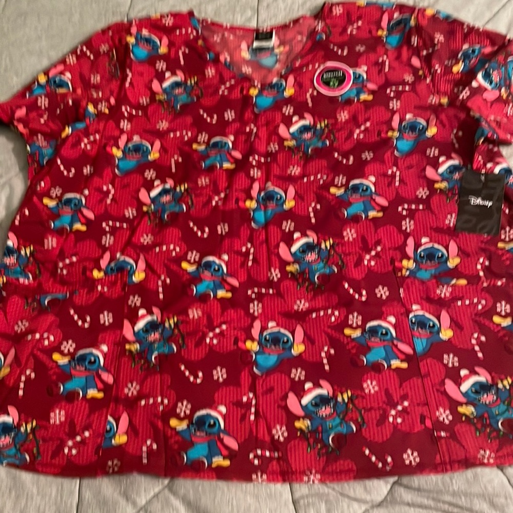 Disney Stitch Christmas Scrub Top New